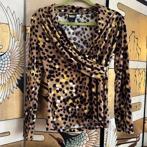 DKNY Women's Leopard Print Blouse - Brown, Black, and Yellow